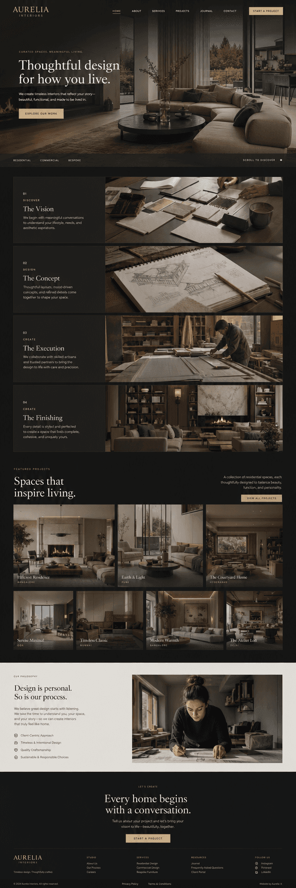 Aurelia Interiors after website redesign with dark editorial background